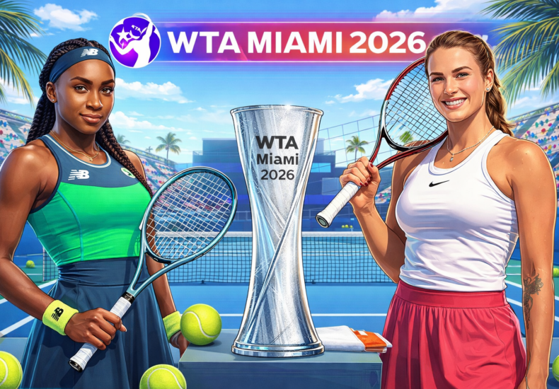Aryna Sabalenka winning WTA Miami Open 2026 trophy