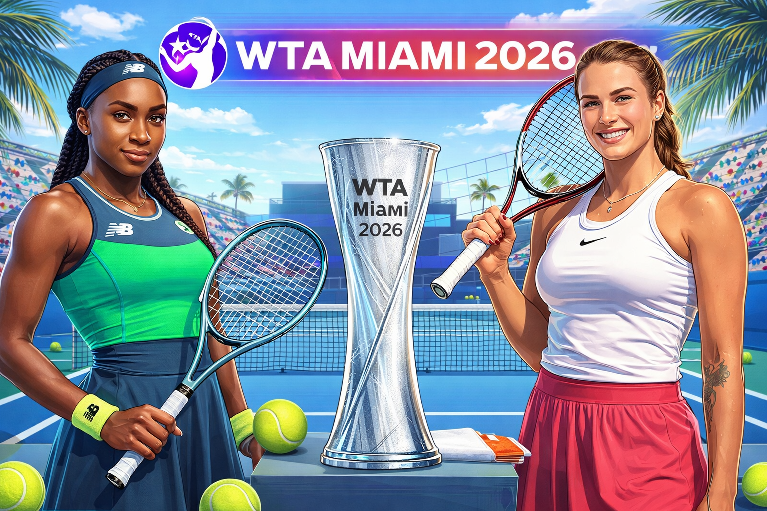Aryna Sabalenka winning WTA Miami Open 2026 trophy