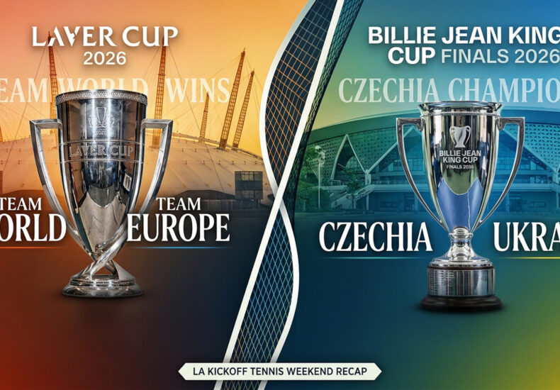 Laver Cup 2026 trophy and Billie Jean King Cup Finals 2026 trophy split design cover